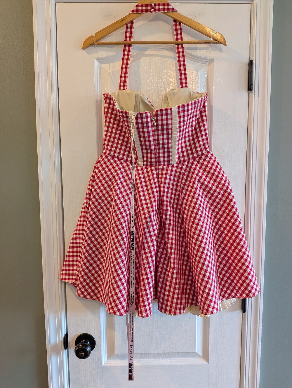 House of CB Heidi Red Gingham Cotton Halter Neck Mini Dress Coquette Size L NWT - Picture 9 of 15